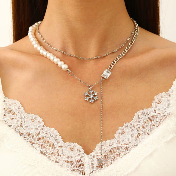 Jewelry Alloy Imitation Pearl Geometric Love Cross Butterfly Necklace For Women