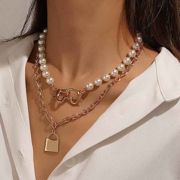 Jewelry Alloy Imitation Pearl Geometric Love Cross Butterfly Necklace For Women