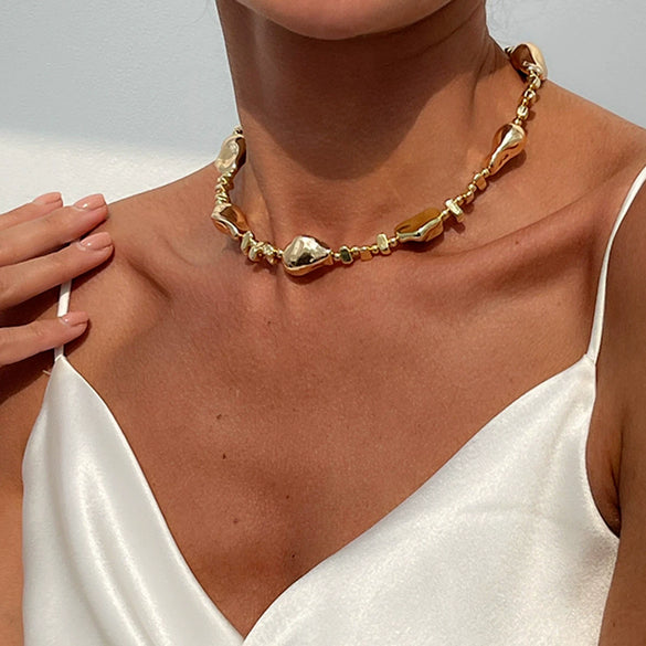 Jewelry Alloy Imitation Pearl Geometric Shaped Copper Clad Iron Chain Electroplated Necklace For Women