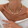 Jewelry Alloy Imitation Pearl Geometric Shaped Copper Clad Iron Chain Electroplated Necklace For Women