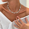 Jewelry Alloy Imitation Pearl Geometric Shaped Copper Clad Iron Chain Electroplated Necklace For Women