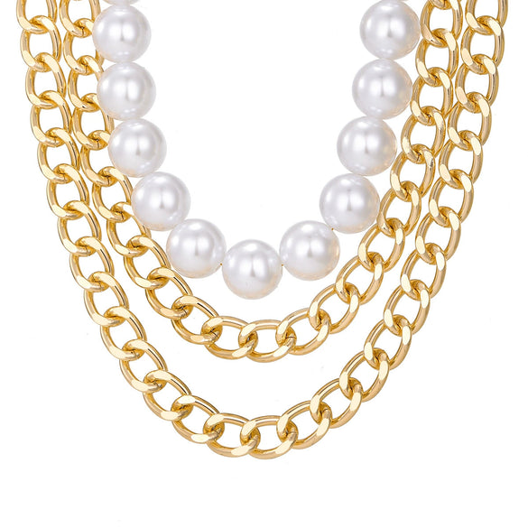 Jewelry Alloy Imitation Pearl Multilayer Clavicle Chain Water Drop Necklace Geometric Style Electroplating