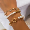 Jewelry Alloy Imitation Pearl Retro Geometric Electroplated Bracelet Set For Women