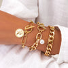 Jewelry Alloy Imitation Pearl Retro Geometric Electroplated Bracelet Set For Women