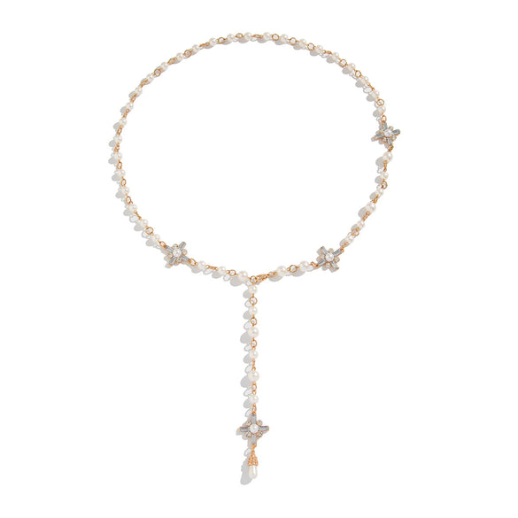 Jewelry Alloy Imitation Pearl Rhinestones Geometric Cross Chain Electroplated Necklace For Women