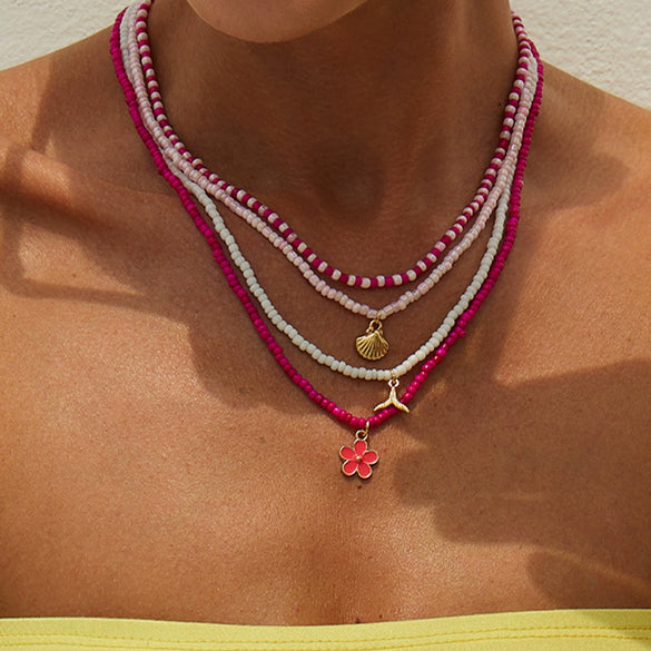 Jewelry Alloy Imitation Pearl Shell Ball Chain Multilayer Necklace With Animal Zodiac Pattern Electroplated For Women