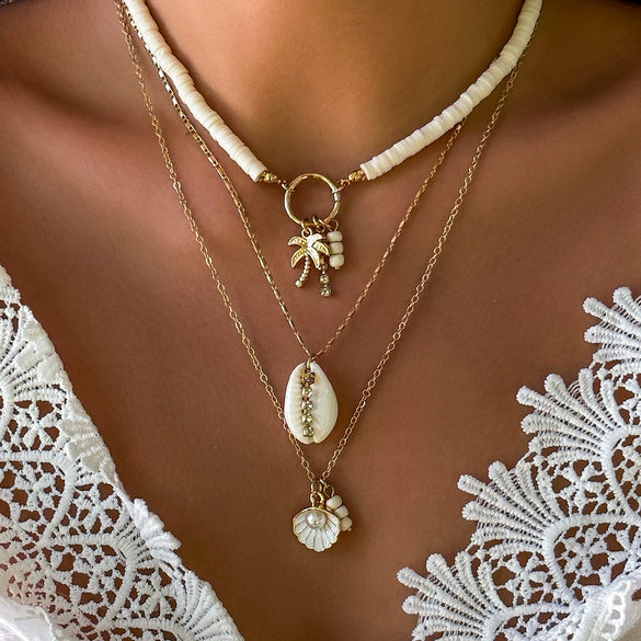 Jewelry Alloy Imitation Pearl Shell Ball Chain Multilayer Necklace With Animal Zodiac Pattern Electroplated For Women