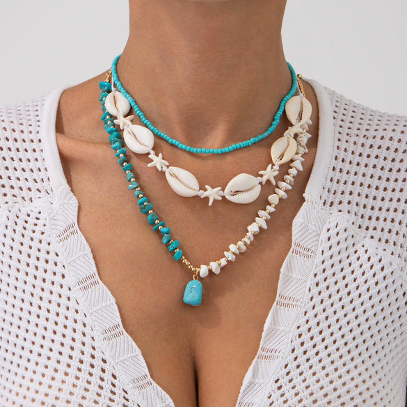 Jewelry Alloy Imitation Pearl Shell Ball Chain Multilayer Necklace With Animal Zodiac Pattern Electroplated For Women