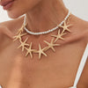 Jewelry Alloy Imitation Pearl Star Shaped Starfish Clavicle Chain Necklace Electroplated