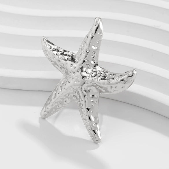 Jewelry Alloy Imitation Pearl Starfish Conch Ring Women's Exaggerated Geometric Electroplating Style