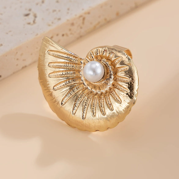 Jewelry Alloy Imitation Pearl Starfish Conch Ring Women's Exaggerated Geometric Electroplating Style