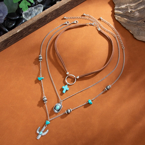 Jewelry Alloy Imitation Turquoise Velvet Woven Tassel Clavicle Chain With Electroplating For Women