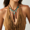 Jewelry Alloy Imitation Turquoise Velvet Woven Tassel Clavicle Chain With Electroplating For Women