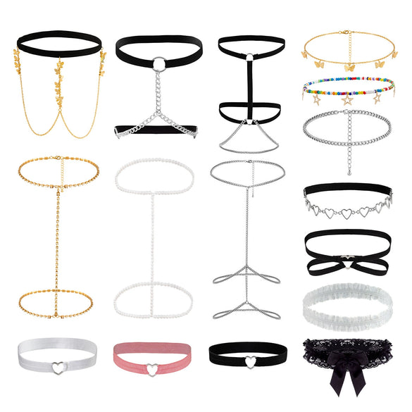 Jewelry Alloy Inlaid With Artificial Gemstones And Semiprecious Stones Fabric Bow Leg Chain For Women