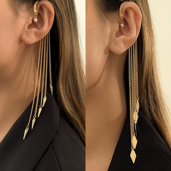 Jewelry Alloy Iron Chain Geometric Tassel Rivet Ear Clip