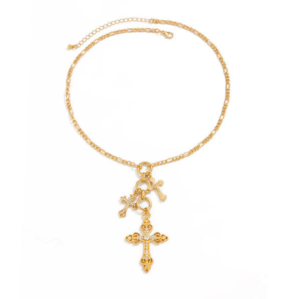 Jewelry Alloy Iron Chain Rhinestone Geometric Cross Electroplated Women's Clavicle Necklace