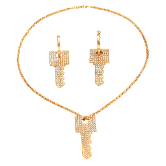 Jewelry Alloy Key Design Set With Diamonds Women's Earrings Necklace Pendant