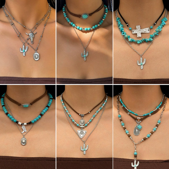 Jewelry Alloy Leaf Pattern Vintage Beaded Pendant Necklace With Electroplating And Ball Chain In Plants Flowers Style