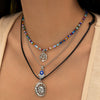 Jewelry Alloy Leaf Pattern Vintage Beaded Pendant Necklace With Electroplating And Ball Chain In Plants Flowers Style