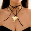 Jewelry Alloy Leather Wax Thread Flannel Handmade Heart Pendant Choker Necklace