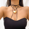 Jewelry Alloy Leather Wax Thread Flannel Handmade Heart Pendant Choker Necklace