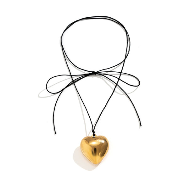 Jewelry Alloy Leather Wax Thread Flannel Handmade Heart Pendant Choker Necklace
