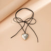 Jewelry Alloy Leather Wax Thread Flannel Handmade Heart Pendant Choker Necklace