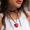 Jewelry Alloy Leather Wax Thread Flannel Handmade Heart Pendant Choker Necklace