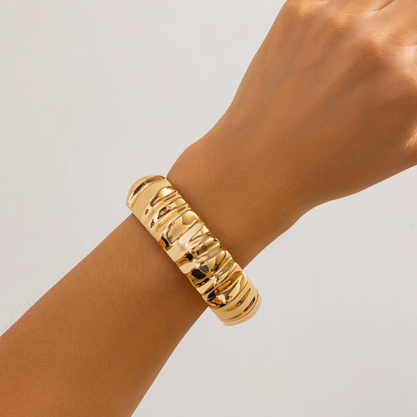 Jewelry Alloy Metal Pleated Irregular Trimming Spring Bracelet Ins Style Electroplated