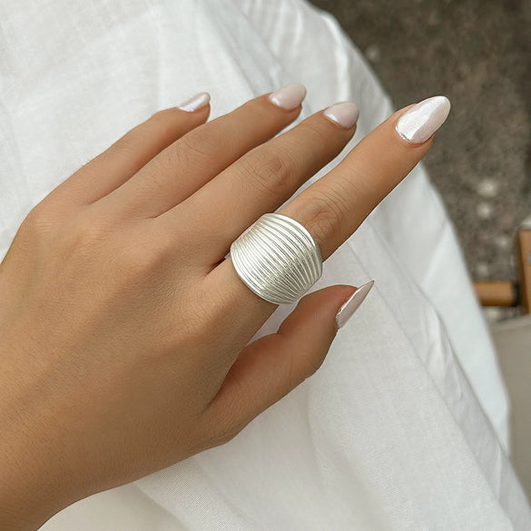 Jewelry Alloy Metal Ring With Geometric And Flower Pattern Electroplated For Women