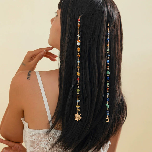 Jewelry Alloy Multistar Moon Tassel Conch Butterfly Long Gravel Hair Chain Electroplated For Women