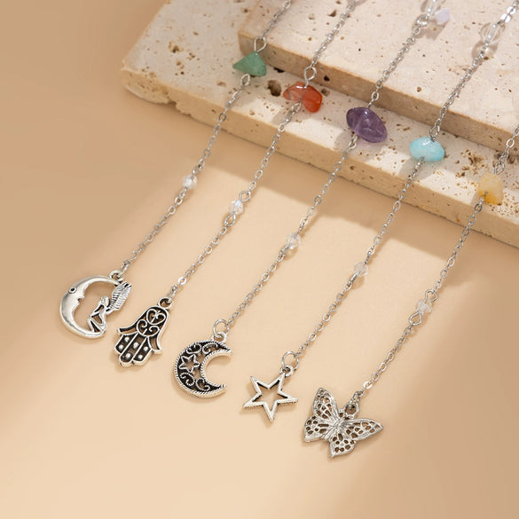 Jewelry Alloy Multistar Moon Tassel Conch Butterfly Long Gravel Hair Chain Electroplated For Women
