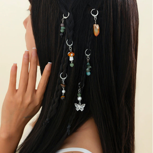 Jewelry Alloy Multistar Moon Tassel Conch Butterfly Long Gravel Hair Chain Electroplated For Women