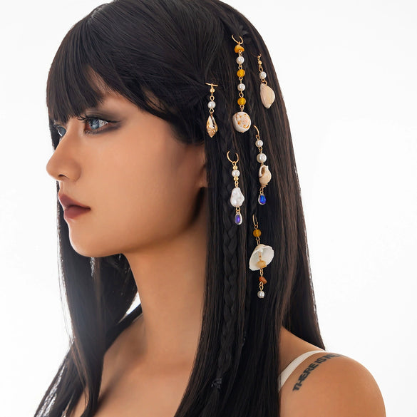 Jewelry Alloy Multistar Moon Tassel Conch Butterfly Long Gravel Hair Chain Electroplated For Women