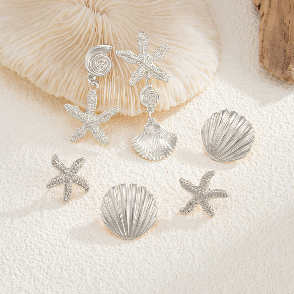 Jewelry Alloy Ocean Style Starfish Shell Animal Zodiac Electroplated Pendant Earrings And Ear Clips