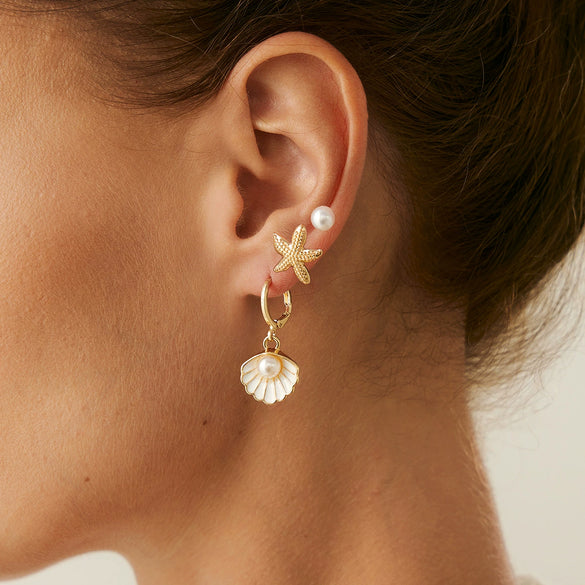 Jewelry Alloy Ocean Style Starfish Shell Animal Zodiac Electroplated Pendant Earrings And Ear Clips