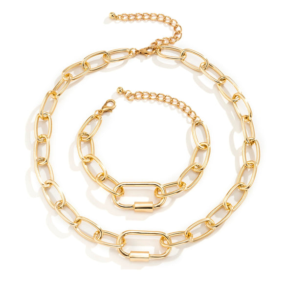 Jewelry Alloy Ochain Geometric Electroplating Bracelet And Necklace Set