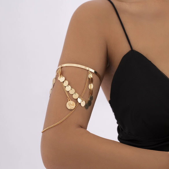 Jewelry Alloy Open Metal Chain Bracelet Geometric Retro Portraits Sequins U Shaped Tassel Electroplated For Women
