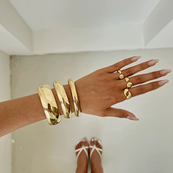 Jewelry Alloy Oval Arc Bracelet Set And Water Drop Hug Open Ring Electroplating Niche Geometric Style For Women