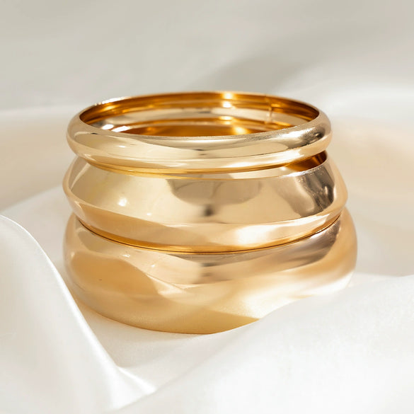 Jewelry Alloy Oval Arc Bracelet Set And Water Drop Hug Open Ring Electroplating Niche Geometric Style For Women
