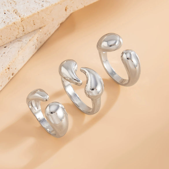 Jewelry Alloy Oval Arc Bracelet Set And Water Drop Hug Open Ring Electroplating Niche Geometric Style For Women