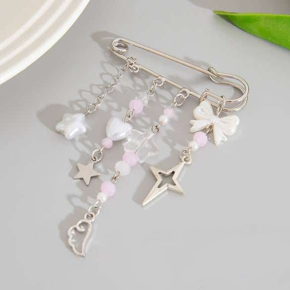 Jewelry Alloy Pastoral Star Heart Beaded Pendant Brooch Electroplated Bag Accessories