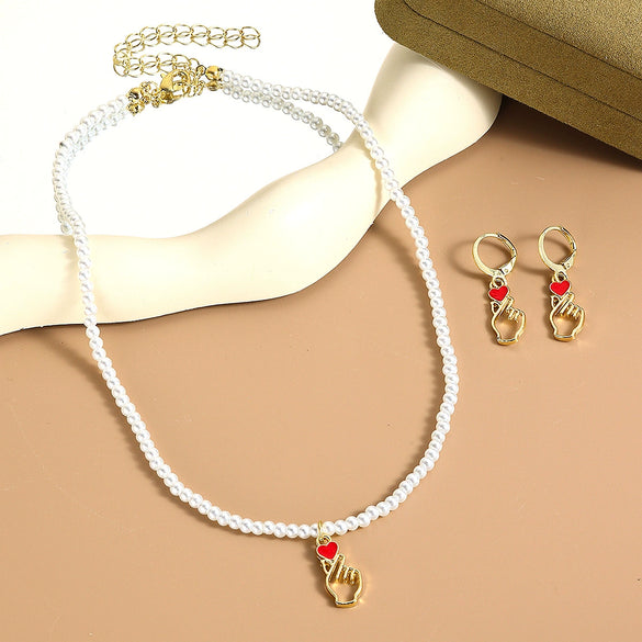 Jewelry Alloy Pearl Chain Heart Bow Geometric Sweet Style Electroplating Valentine's Day Women's Bracelet Necklace