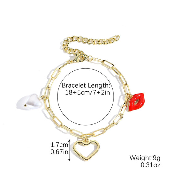 Jewelry Alloy Pearl Chain Heart Bow Geometric Sweet Style Electroplating Valentine's Day Women's Bracelet Necklace