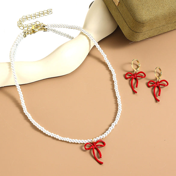 Jewelry Alloy Pearl Chain Heart Bow Geometric Sweet Style Electroplating Valentine's Day Women's Bracelet Necklace