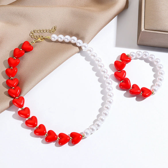 Jewelry Alloy Pearl Chain Heart Bow Geometric Sweet Style Electroplating Valentine's Day Women's Bracelet Necklace