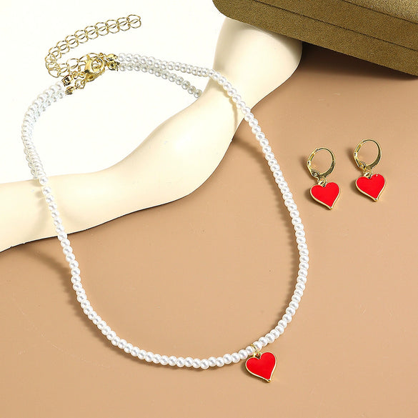 Jewelry Alloy Pearl Chain Heart Bow Geometric Sweet Style Electroplating Valentine's Day Women's Bracelet Necklace
