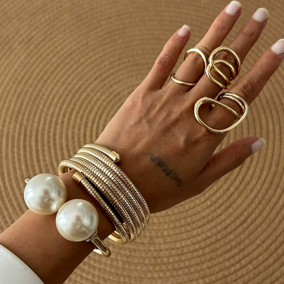 Jewelry Alloy Pearl Highend Geometric Electroplated Multilayer Rebound Bracelet