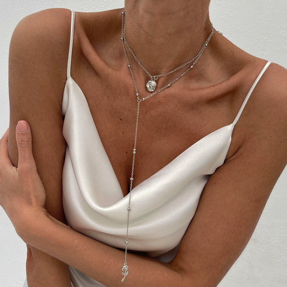 Jewelry Alloy Pendant Clavicle Chain With Imitation Pearl Geometric Pattern Electroplated Copperclad Iron Chain Highend Style