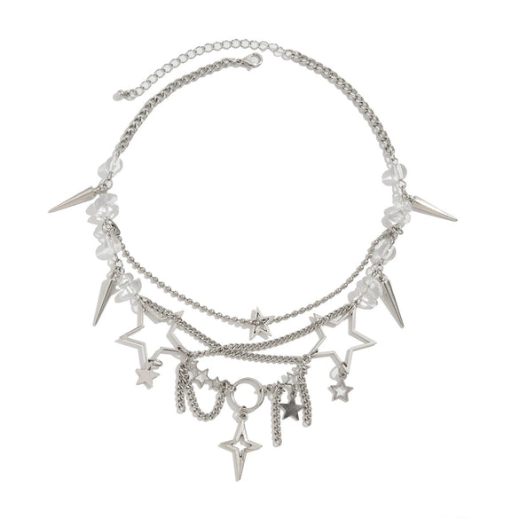 Jewelry Alloy Pendant Necklace With Fivepointed Star Geometric Pattern And Electroplating Treatment Iron Chain Acrylic Beads And Gravel